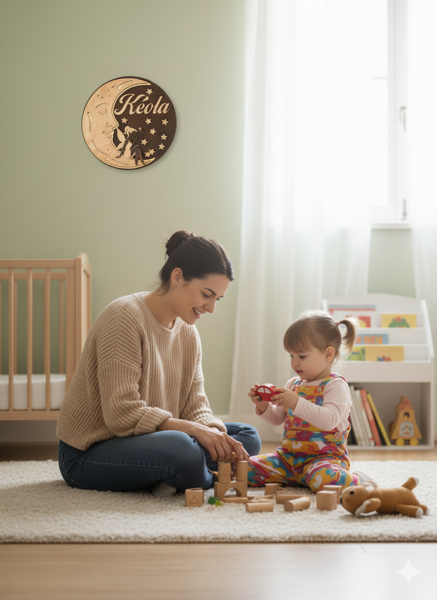 Lune en bois & Fée enchantée – Décoration magique et poétique