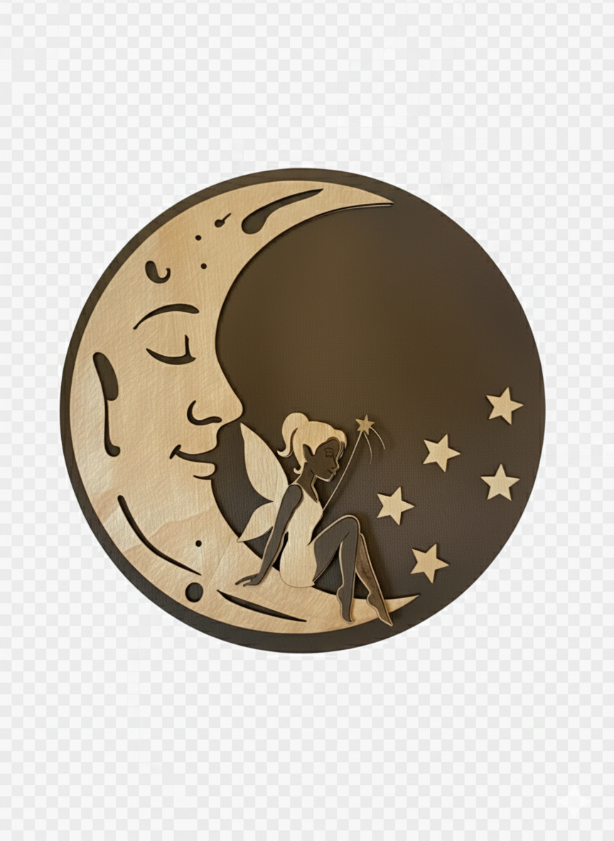 Lune en bois & Fée enchantée – Décoration magique et poétique