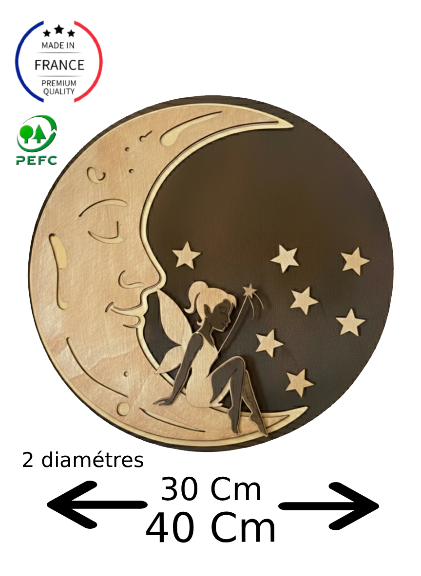 Lune en bois & Fée enchantée – Décoration magique et poétique
